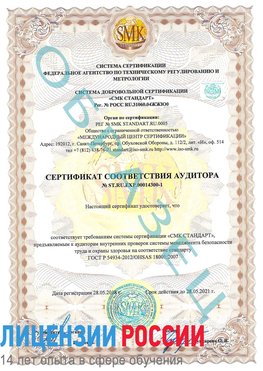 Образец сертификата соответствия аудитора №ST.RU.EXP.00014300-1 Елань Сертификат OHSAS 18001