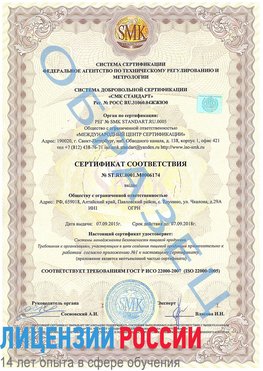 Образец сертификата соответствия Елань Сертификат ISO 22000
