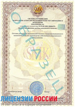 Образец сертификата соответствия (приложение) Елань Сертификат ISO 13485