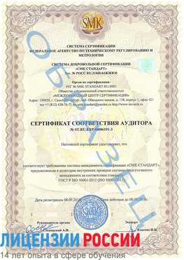 Образец сертификата соответствия аудитора №ST.RU.EXP.00006191-3 Елань Сертификат ISO 50001